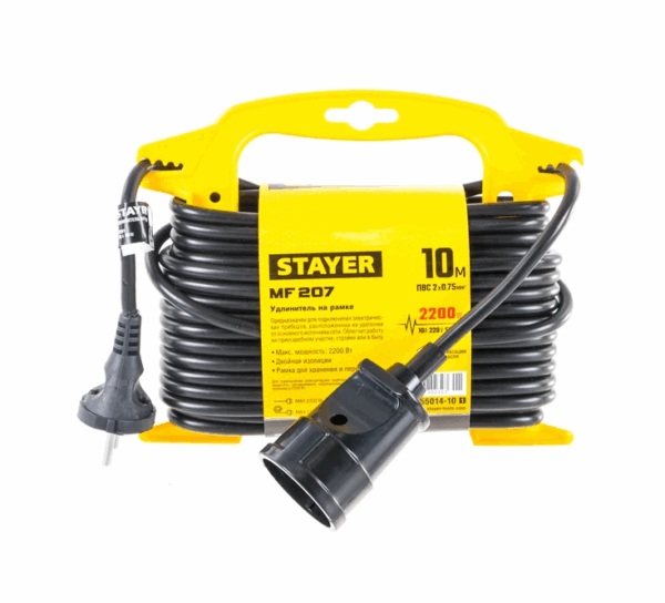Удлинитель электрический на рамке STAYER MF207 10м (2*0.75),2200Вт,1 гнездо