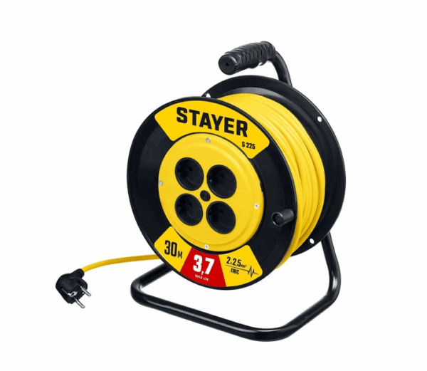 Удлинитель силовой  электрический на катушке STAYER S-225 30м, 3750Вт, 2 х 2.5 мм2, ПВС (55070-30)