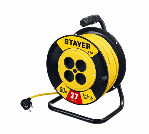 Удлинитель силовой  электрический на катушке STAYER S-225 50м, 3750Вт, 2 х 2.5 мм2, ПВС (55070-50)
